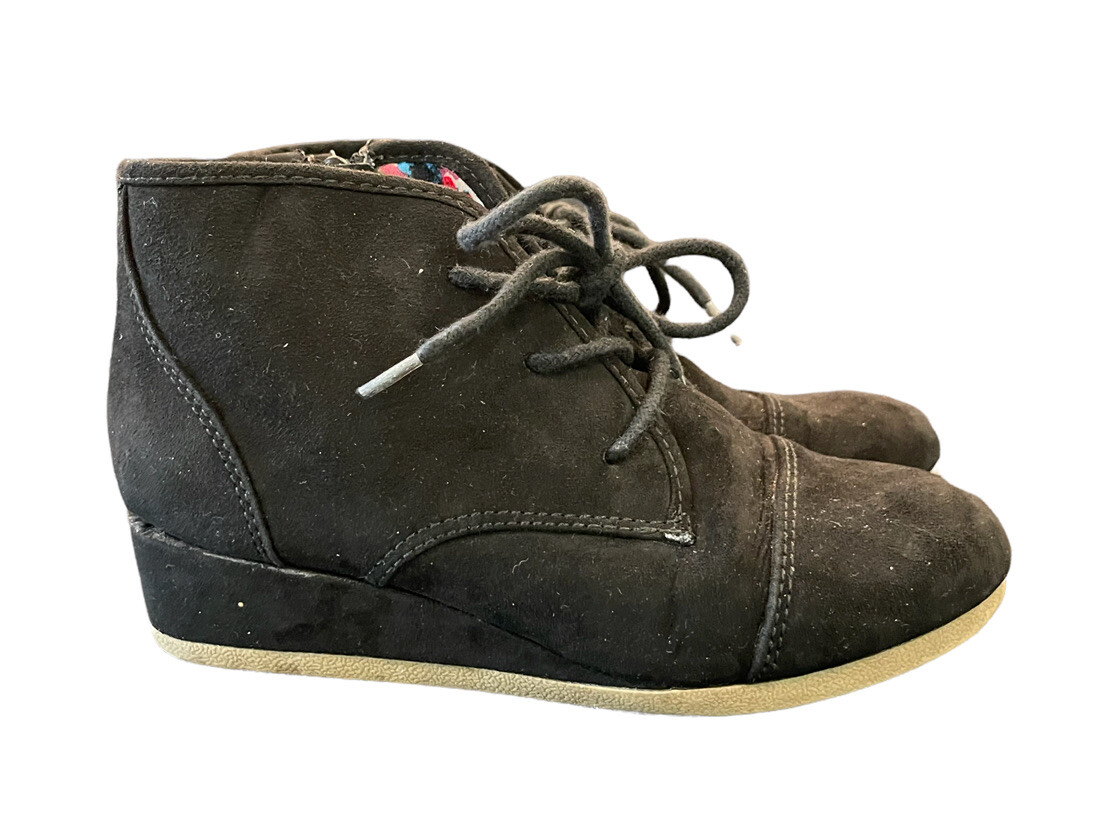 Youth Girls Black Suede Lace Up Zipper Wedge Heels Ankle Boots Mad Love Size 2