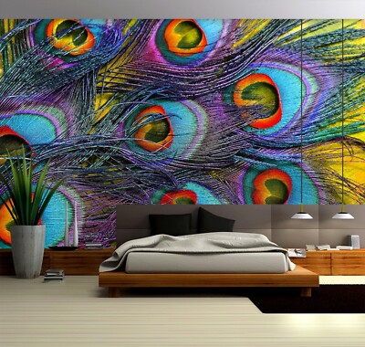 3D Peacock Feather E1146 Wallpaper Mural Paper Wall Print Indoor Murals CA Honey
