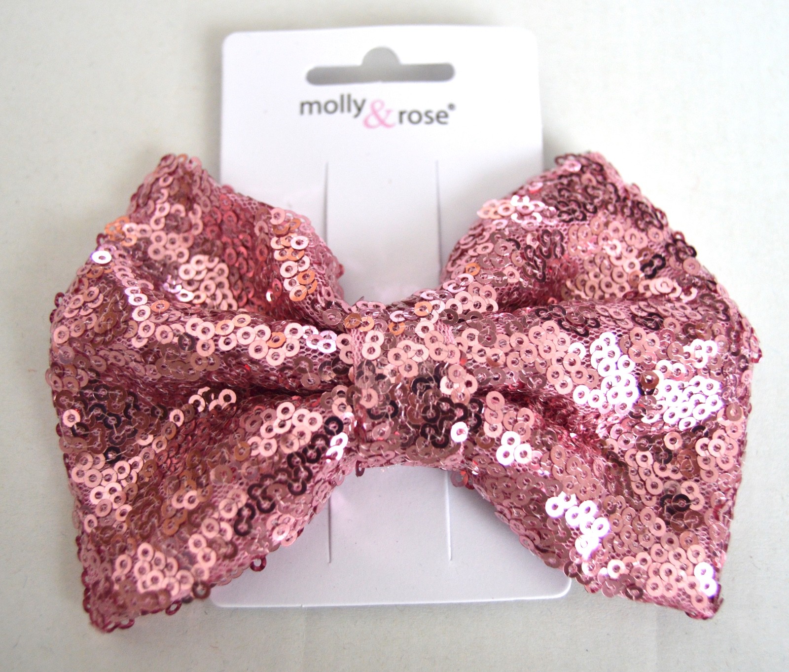 NEW 12cm Shiny Rose Pink Sequin Bow Fork Hair Clip Fashion Womens Accessories