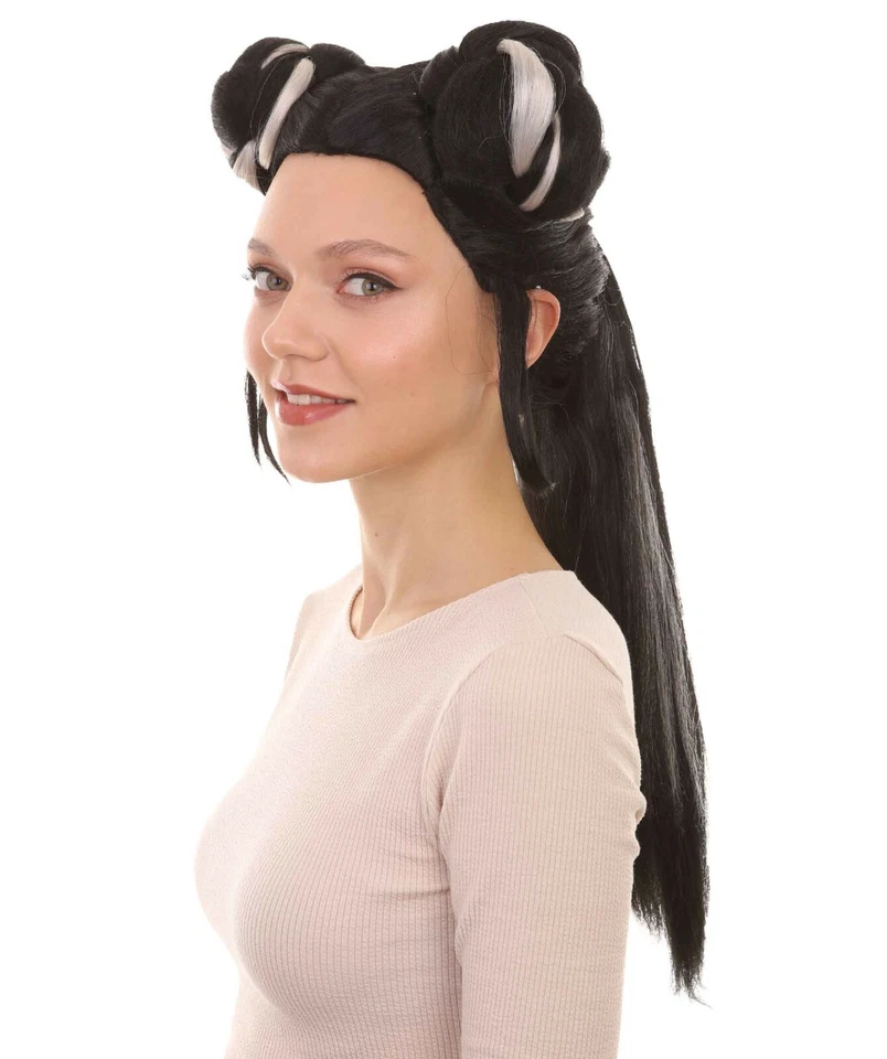 Pelucas de moño de cantante para mujer, concurso de canciones, pelucas de celebridades en blanco y negro, Foto 3 de 4