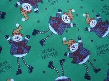 2 Yards Green Winter Welcome Snowmen Fabric Oakhurst Textiles Christmas Classics