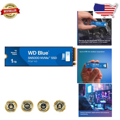Compact 1TB WD Blue SN5000 SSD - Speed Up to 5,150 MB/s for Professionals