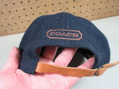 COACH mens navy wool an tan leather bill strapback baseball 