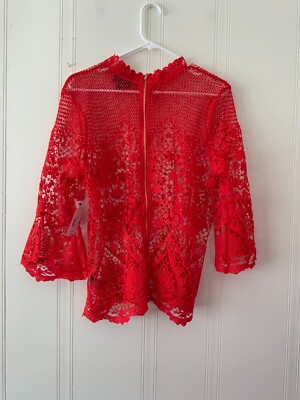 NWT Bold Elements women's tops Sz XL red embroidered long bell sleeve
