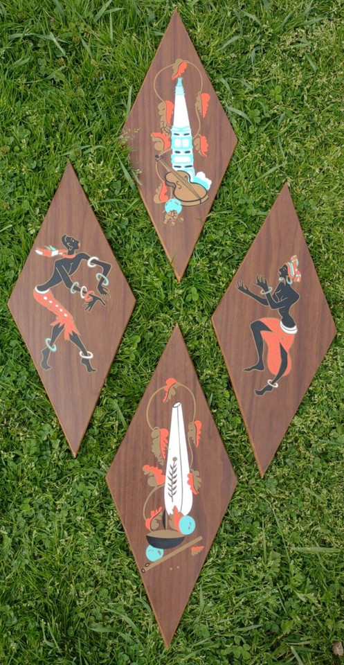 A genuine vintage Turner Wall Accessory — diamond-framed dancer/musician art that's a certified MCM icon made in USA.