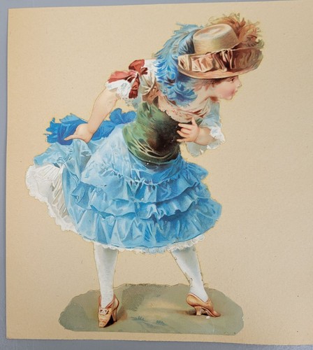Antique German Embossed Bowing Dancing Victorian Couple Die Cut Scrap Trade Card - Picture 2 of 11