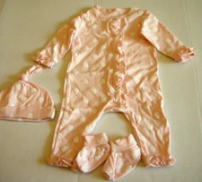 Quiltex Coverall Set, 0-6 Months, 3 Pieces, Pink, Heart Theme, Brand New