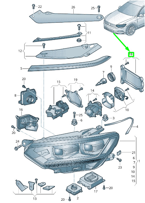 Capuchon de phare droit d'origine pour Volkswagen Passat B8 3G 3G0998608A