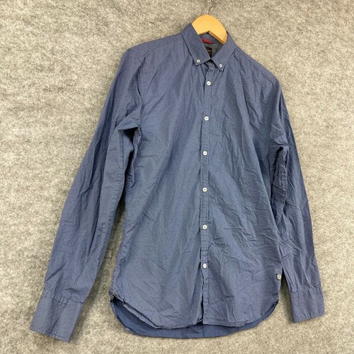 Industrie Mens Shirt Size S Small Blue Polka Dot Long Sleeve Button Collar 18516 - Picture 2 of 12