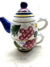 BELLA CASA BY GANZ TEA SET FOR ONE HAND PAINTED STACKABLE TINY CHIP
