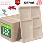 100% Compostable 5 Compartment Paper Plates, 125 Pack Heavy Duty Disposable Scho