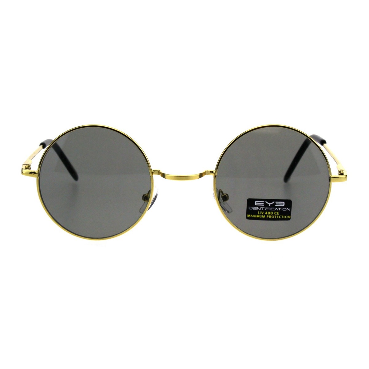 Gold Round Circle Frame Unisex Sunglasses Spring Hinge Color 