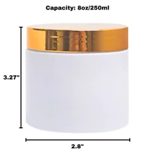 6 - 8 oz White PET Plastic (BPA Free) Jar with 70/400 Neck OverShell Gold Lid 