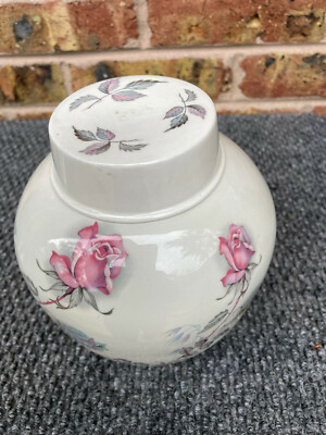Vintage Burieigh Ironstone Tea Caddy Ginger Jar W/ Lid, Staffordshire England