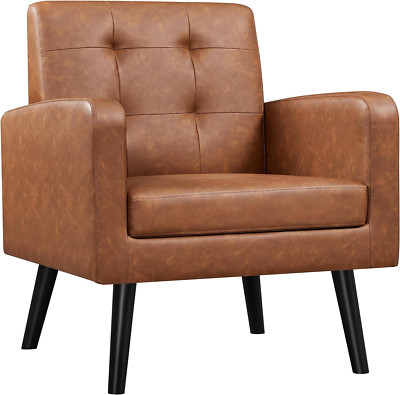 Mid-Century Accent Chairs, PU Leather Modern Upholstered Living Room Chair, Cozy