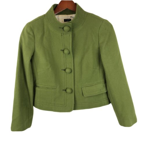 J Crew Green Large Buttons Wool Coat Jacket Blazer Size 2 See Pictures - Picture 1 of 9