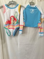 Disney Store Princess Ariel Swimsuit Rash Guard Little Mermaid 2pc UPF 50 Girls