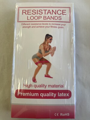 NEW in Box - Set of 5 Latex Resistance Loop Bands Exercise Fitness + Storage Bag