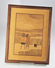 Hudson River Inlay Wooden Artwork children At The Beach By Nelson 12.5 X 10