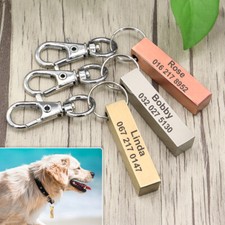 Personalized Dog Tag Engraved Name Key Chain Ring Custom Bar Pendant Tags Silver