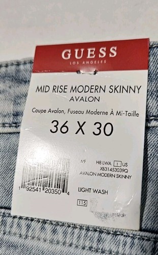 Guess Avalon Mid Rise Modern Skinny Stretch Acid Washed Men's Jeans 36x30 Nwt - Picture 10 of 16