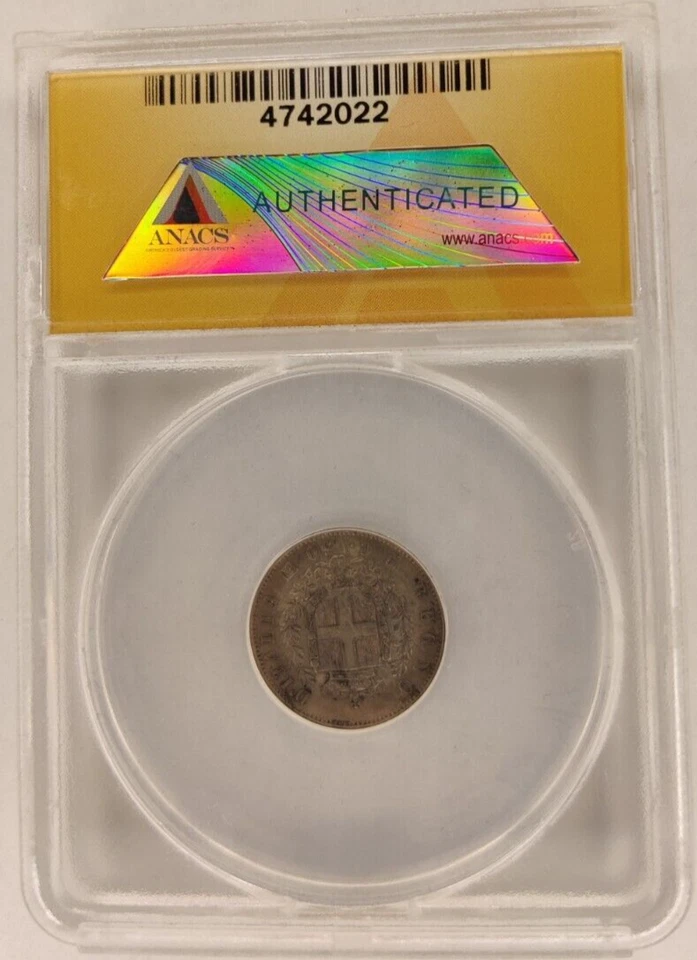 1863T BN Italy 50 Centesimi 50c Shield Reverse Silver Coin ANACS AU58 Details 1A - Image 2 of 4