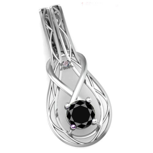 1.27 Ct Black Color Moissanite & Raw White Natural Diamond 925 Silver Pendant - Picture 1 of 1