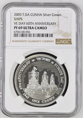 NGC PF69 UC-Tristan Da Cunha 2005 Ships VE Day Silver Crown Almost Perfect Proof