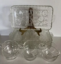 1950's Anchor Hocking Colonial Lady CIRCLES Snack Plates & Cups Set of 6