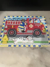 Melissa & Doug Fire Truck Chunky Wooden Puzzle 18 Pieces 9" x 12" Hand Crafted