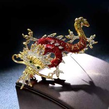 Encrusted Rhinestone Chinese Dragon Brooch Fashion Zodiac Backpack Pin Jewelry