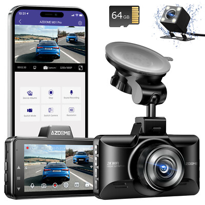AZDOME 3'' Dual 4K WiFi ADAS Dash Cam 1080P Front Rear Car DVR Park Mode G-Sensor