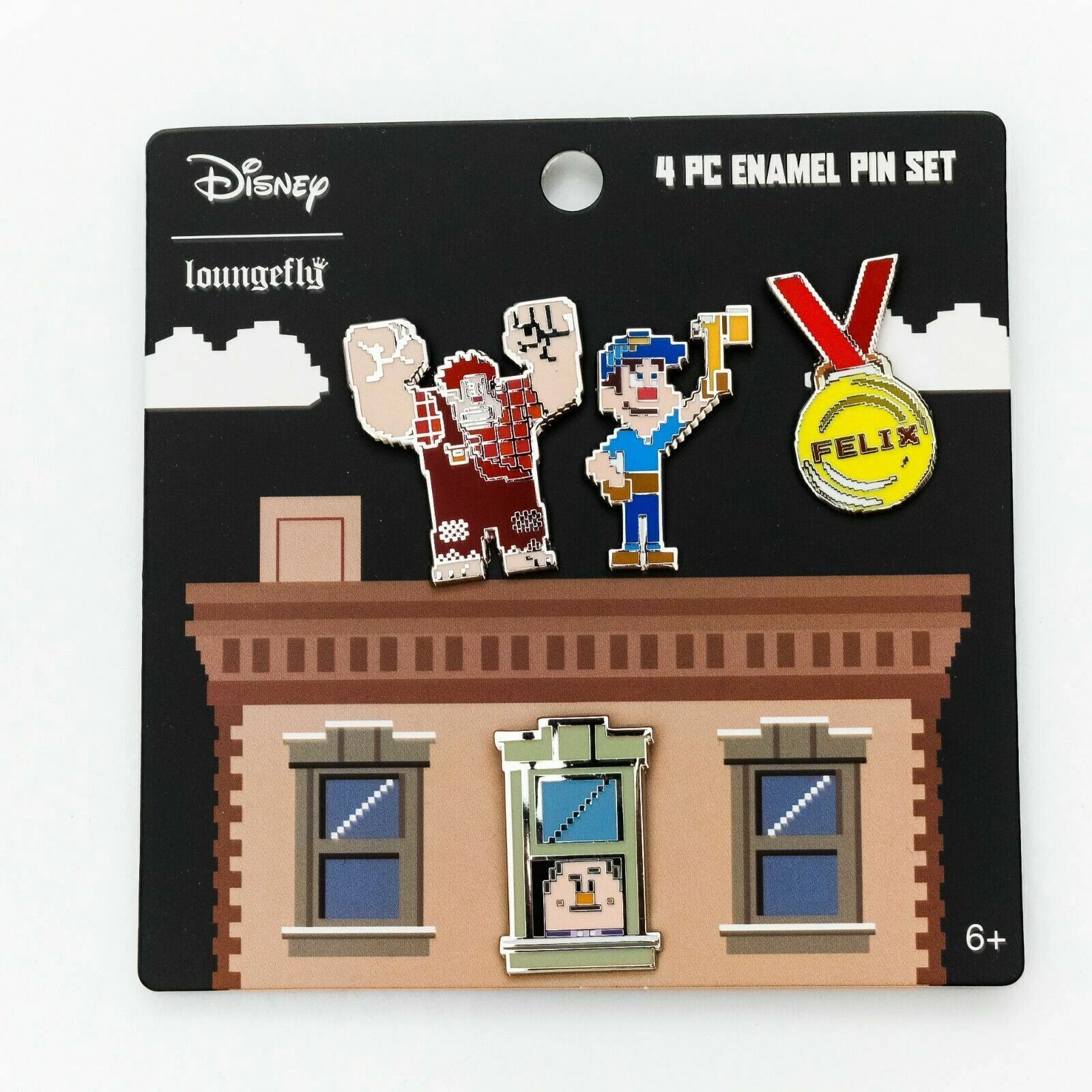 New Loungefly Wreck-It-Ralph Fix it Felix 4-Pc Enamel Pin Set