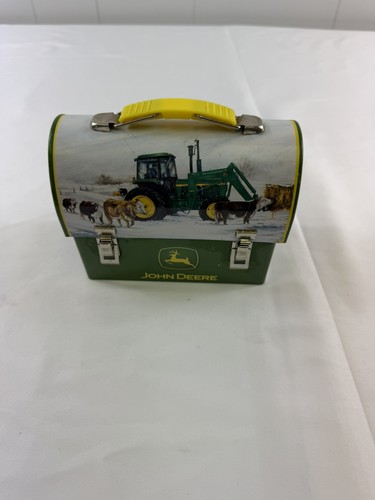 Vintage John Deere Small Lunchbox Metal Gold Interior Tractor and Cattle