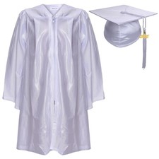 Unisex Shiny Kindergarten Graduation Gown Cap with Tassel 24 White