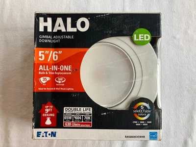 Halo RA56069S1EWHR RA56 5”/6” Recessed LED Gimbal Adjustable Downlight, Damp Con - Image 1 of 4