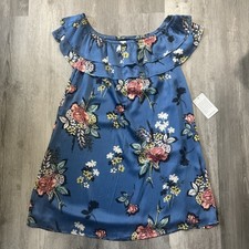 NWT May & Mabel Floral Off Shoulder Ruffle Dress Womens Large Lined Made in USA