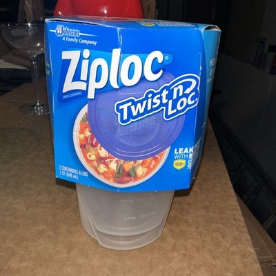 Ziplock Twist n Loc 2 Total Medium 1 Quart Round Containers & Lids NEW