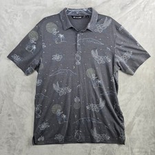 Travis Mathew Mens Large Gray Hawaiian Tropical Print Short Sleeve Polo Shirt
