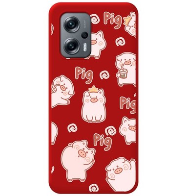 Rote Flüssigsilikonhülle Für Xiaomi Poco X4 GT 5G Design Schweine Zeichnungen