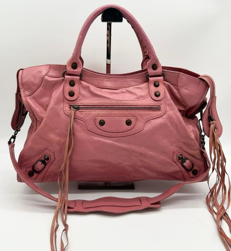 BALENCIAGA The City 115748 Shoulder Bag Handbag Leather Motorcycle Pink Womens