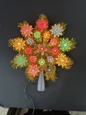 Vintage Gold Tinsel Star Christmas Tree Topper 19 Colored Lights with box