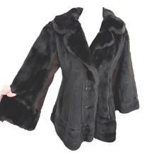 VINTAGE 60's Lilli Ann Faux Fur Jacket Brown Glamour Button Front
