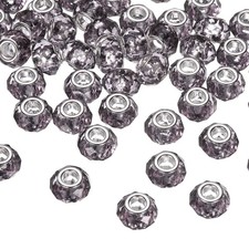 100Pcs 14mm Large Hole Acrylic Beads Pale Grey European Loose Faceted Bead