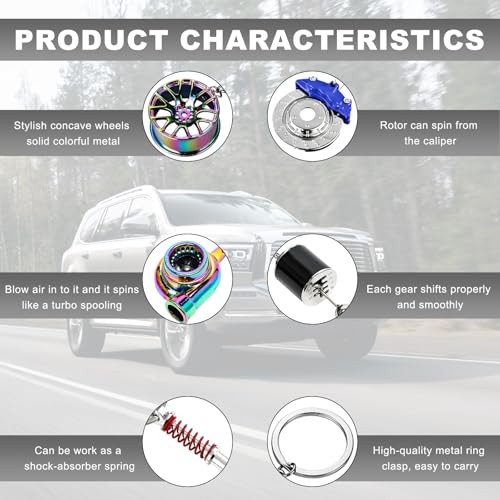 5 PCS Car Parts Model Key Chains, Metal Turbo Keychain Set, Trendy Blue+black