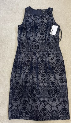 ENFOCUS STUDIO Navy Blue/ Silver Women Velvet Knee LengthDress size 8 - NWT