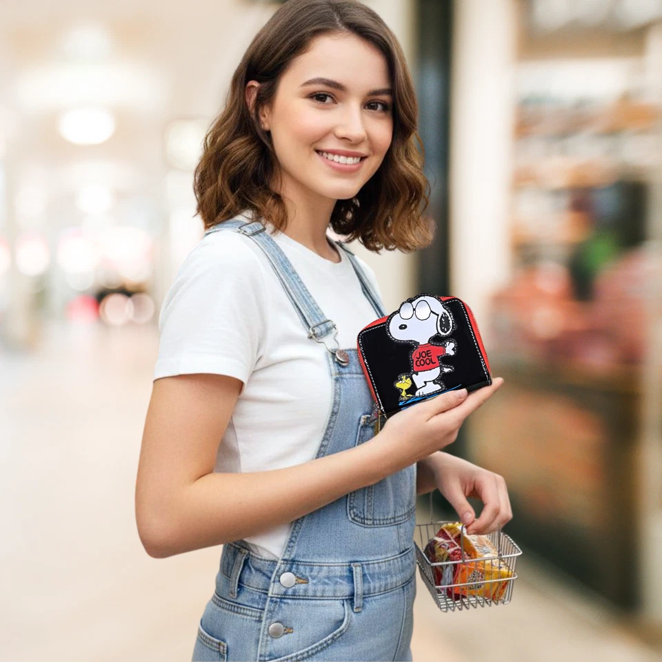 Loungefly Peanuts Snoopy Joe Cool Zip Wallet Black Patent Faux Leather Purse New - Image 3 of 4