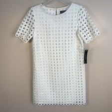 NWTs Tahari Circle Eyelet Little White Lace Shift Dress Resort Coast Sz 2