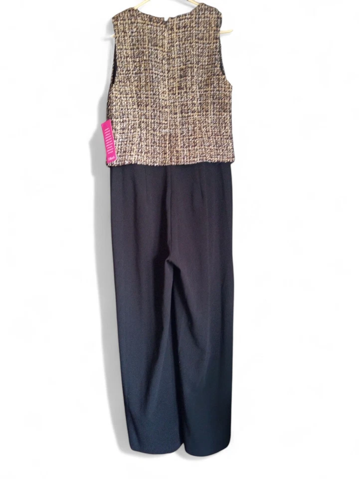 NWT Donna Karan Women's Stunning Classic Tweed-Bodice Wide-Leg Jumpsuit Sz 10 - Image 3 of 4
