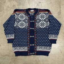 Vintage 90s Norwear Wool Sweater Cardigan Clasp Nordic Fair Isle Size Xl
